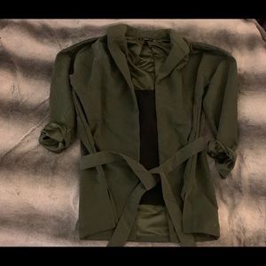 Army green tie jacket